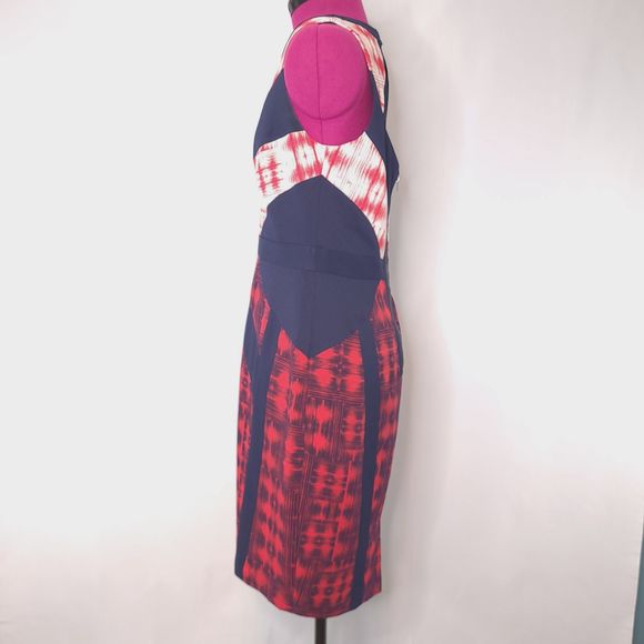 BCBGMaxazria Averie Ikat Red Blue Sheath Dress - Picture 5 of 9